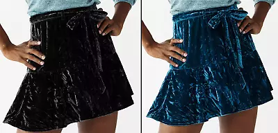 NEW Juniors SO Flounce Velvet Mini Skirt Teal Or Black Sz XS Or S Ladies Skater  • $10.95