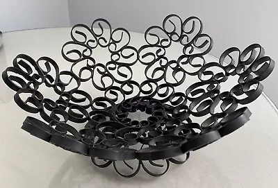 Vintage Ornate Scroll Wrought Iron Metal Pedestal Fruit Basket • $18