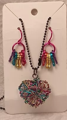 FINE FASHION JEWELRY Multi Color Heart Pendant Necklace & Key Earrings Set • $4.99