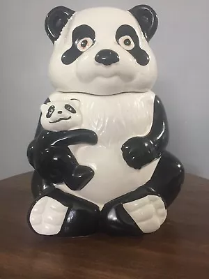 Vintage Ceramic Panda Bear Cookie Jar With Baby. • $36.18
