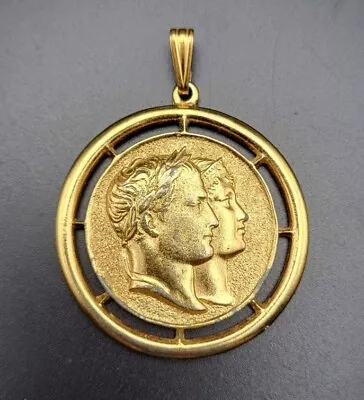 Vintage Monet Gold Tone Metal Medallion Coin Pendant Napoleon & Marie Louise • $28