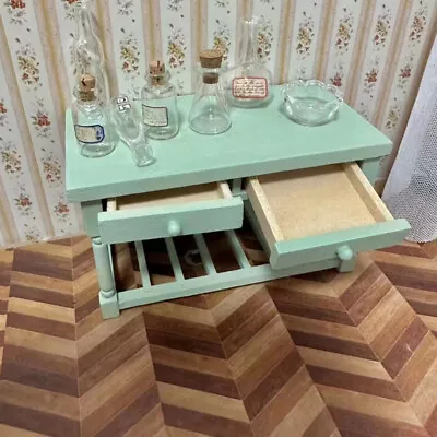 Doll House Miniatures Furniture 1/12 Scale Dollhouse Green Vintage Side Table • $13.99