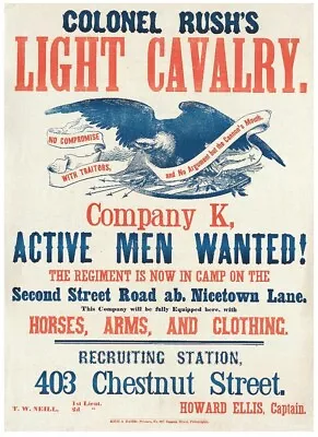 Civil War Recruiting Poster 12  X 16   Men For Light Cavalry • £11.53