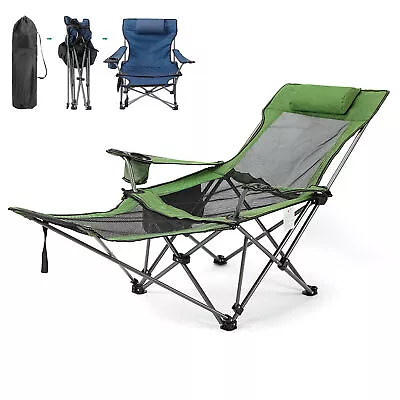 2 In 1 Folding Camping Chair Portable Adjustable Reclining Lounge Chair L D9D9 • £29.99