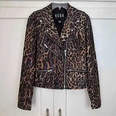 VEDA Reformation Leopard Safari Leather Moto Jacket Small • $150