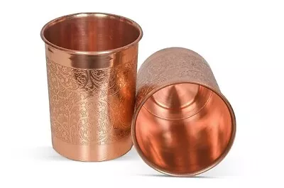 Handmade Copper Water Drinking Glass Tumbler Cup Health Yoga Benefits Set Of 2 • $11.68