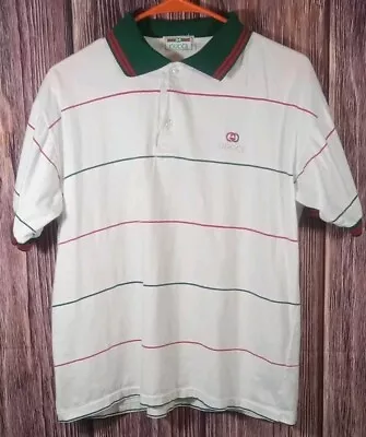 Rare 70s 80s GUCCI Mens GG Logo Vintage Polo T-Shirt Sz Small Striped • $69