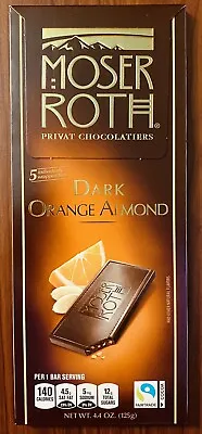 **NEW** ( 1 ) MOSER ROTH PREMIUM CHOCOLATE DARK ORANGE ALMOND 5-BAR 4.4-oz PACK • $10.99
