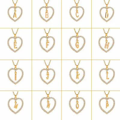 £3.49 • Buy Ladies Rose Gold Love Heart Initial Alphabet Letter Cubic Chain Girls Necklace