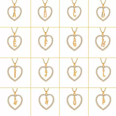 £3.49 • Buy Ladies Rose Gold Love Heart Initial Alphabet Letter Cubic Chain Girls Necklace
