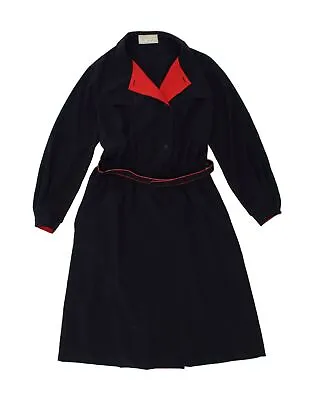 VINTAGE Womens Long Sleeve A-Line Dress EU 44 XL Navy Blue AT08 • $22.86