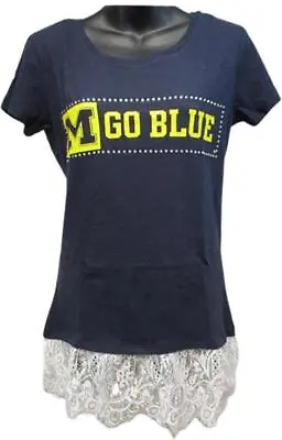 New Michigan Wolverines Womens Sizes S-M-L Lace Hem Scoop Neck Tee Shirt $38 • $9.23