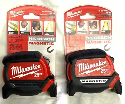 (2) Milwaukee 48-22-0325 25  Compact Wide Blade Magnetic Tape Measures (NEW) • $34.95
