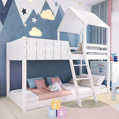 3FT Kids Wooden Bunk Bed Loft Bed Treehouse Mid Sleeper Cabin Bed White DB • £309.99