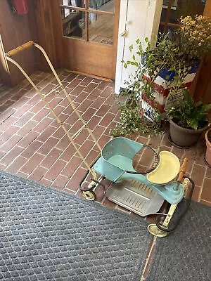 Vintage TAYLOR TOT Baby Buggy Stroller Walker (40s/50s) Metal/Wood TURQUOISE! • $175