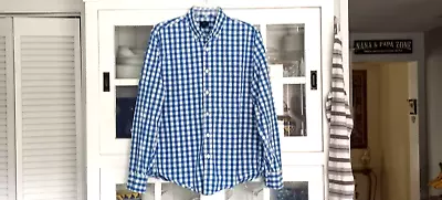 J CREW Men's Size M Nice L/S BLUE & WHITE GINGHAM Shirt • $9.99