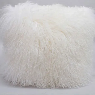 18x18'' Real Mongolian Tibetan Lamb Fur Pillow Tibet Cushion Wool Fur Pillowcase • $36.09