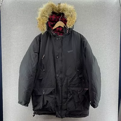 Woolrich Mens Jacket Black Medium Down Parka Coyote Fur Trim Hood Coat Outdoor • $50.90