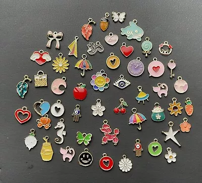 50pcs Enamel Gold And Silver Plate Acrylic Mix Of All Charms Jewellery Pendant • £4.99