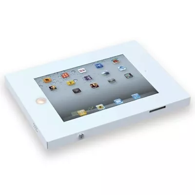 White Steel Anti-Theft Lock Security Enclosure IPad 2 3 4 Air Air2 Wall Bracket • £11.99