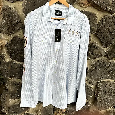 Marc Ecko Blue White Check  Dress Shirt  Long Sleeve Embroidery NWT Sz XL • $12.50