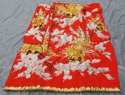 Vintage Japanese Wedding Uchikake Kimono Embroidered Red Gold Silver Floral Excl • $189