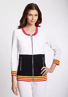 NEW Exclusively MISOOK Medium Black White Red Zip Front 3/4 Sweater Jacket DAWN • $88.88