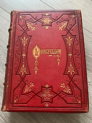 The Poetical Works Of Longfellow - Decorative High Victorian Leather Binding • £19.99