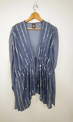 Vince Camuto Kimono Blue Silver Sequins Cardigan One Size B7 • $19.99