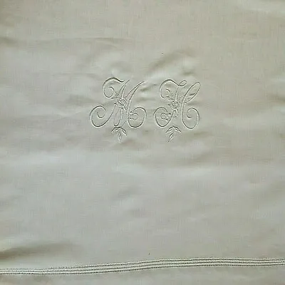 Antique French Pure Linen Sheet. Wedding Trousseau Monogram King Size • £99.99