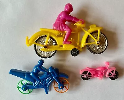 3 Vintage Motorcycle Cake Cup Cake Toppers Dime Store Plastic Motorcycles 2 -4  • $7.50
