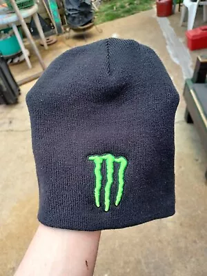 Monster Energy Beanie Hat Black Knit Green Logo New Monster Embroidered One Size • $23
