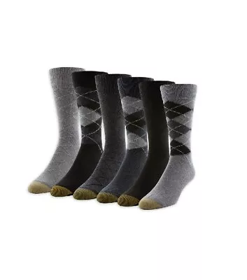 Gold Toe Men's Crew Socks Aquafx 6 Pair Sz 6-12.5 Casual Argyle Grey Gray Black • $13.99