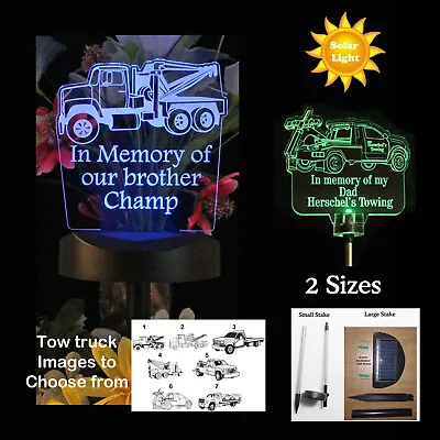 Personalized Tow Truck Solar Lights Grave Marker Sympathy Gift 2 Sizes • $41