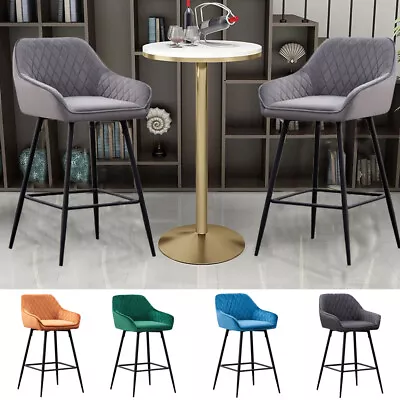 £79.99 • Buy 1/2X Velvet/PU Bar Stools High Counter Breakfast Chair Kitchen Pub Restaurant