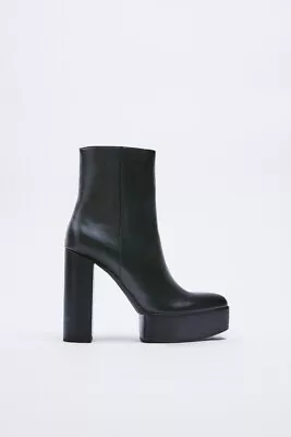 NEW ZARA Black Ankle Boot With Chunky Hight Heel High Platform Size 39 US 8 • $48