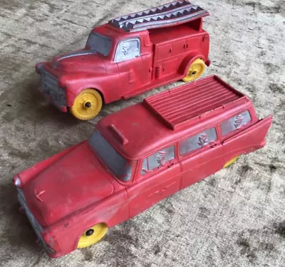 1950s Vintage Auburn Rubber Airport Red Station Wagon & Fire Engine Lot • $17.95