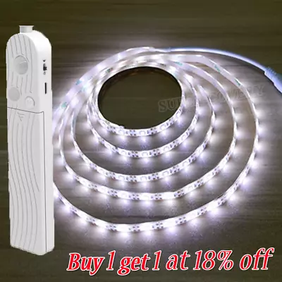 1/2/3M PIR Motion Sensor LED Strip Light Battery Powered Stairs Cabinet Closet • £7.27