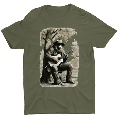 Bigfoot Playing Guitar T-Shirt Sasquatch Guitarist T Shirt Vintage Men's Tee • $19.99