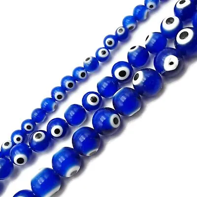 $5.99 • Buy Blue Evil Eye Glass Smooth Round Beads Size 6mm 8mm 10mm 15.5  Strand