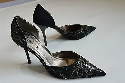 Brand New - Bridal Sequined Black Pointed Heel Designer Sandal Shoes Size 5 • £30