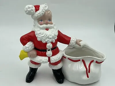 Vintage 1970s Atlantic Mold Ceramic Santa Claus Planter W/ Bag & Bell Christmas • $34.99