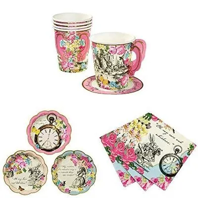 Alice In Wonderland Tea Party Set X12 | Wedding Birthday Plates Napkins And Cups • $23.83