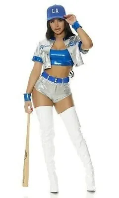 Forplay Home Run Baseball Player Metallic Blue & Silver Costume 551531 L/XL • $14.99