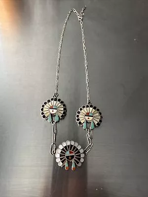 Vintage Zuni Sunface Sterling Silver Inlay • $185