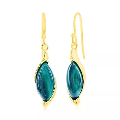 Sterling Silver Marquise Malachite Earrings - Gold Plated • $89