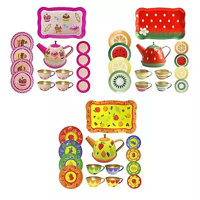 Little Girl Tea Party Set Preschool Learning Toys With Metal Teapots Cups Plates • £14.17