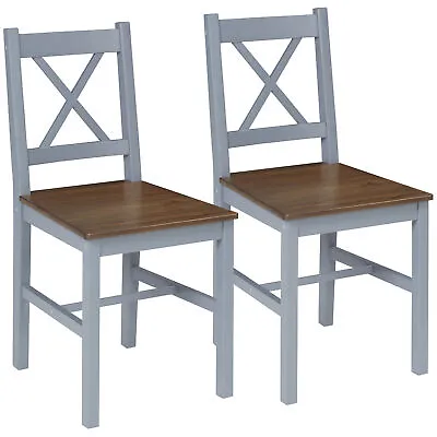 HOMCOM Dining Chairs Set Of 2 Pine Wood Frame Cross Back For Kitchen Grey • £69.99