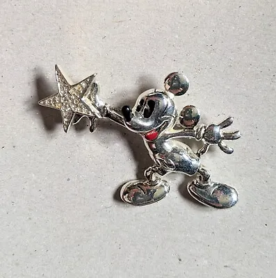 VTG Napier Disney Mickey Mouse Pin Reaching Star Brooch Silver Tone Rhinestone • $24.80