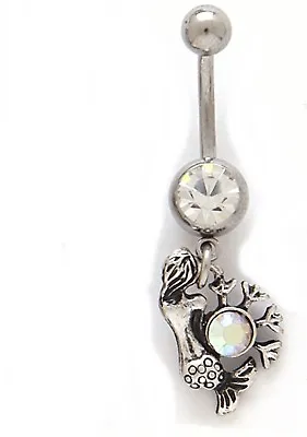 Belly Ring Nautical Mermaid W/Aurora Borealis Gem Dangle Naval Steel Body Jewelr • $8.29